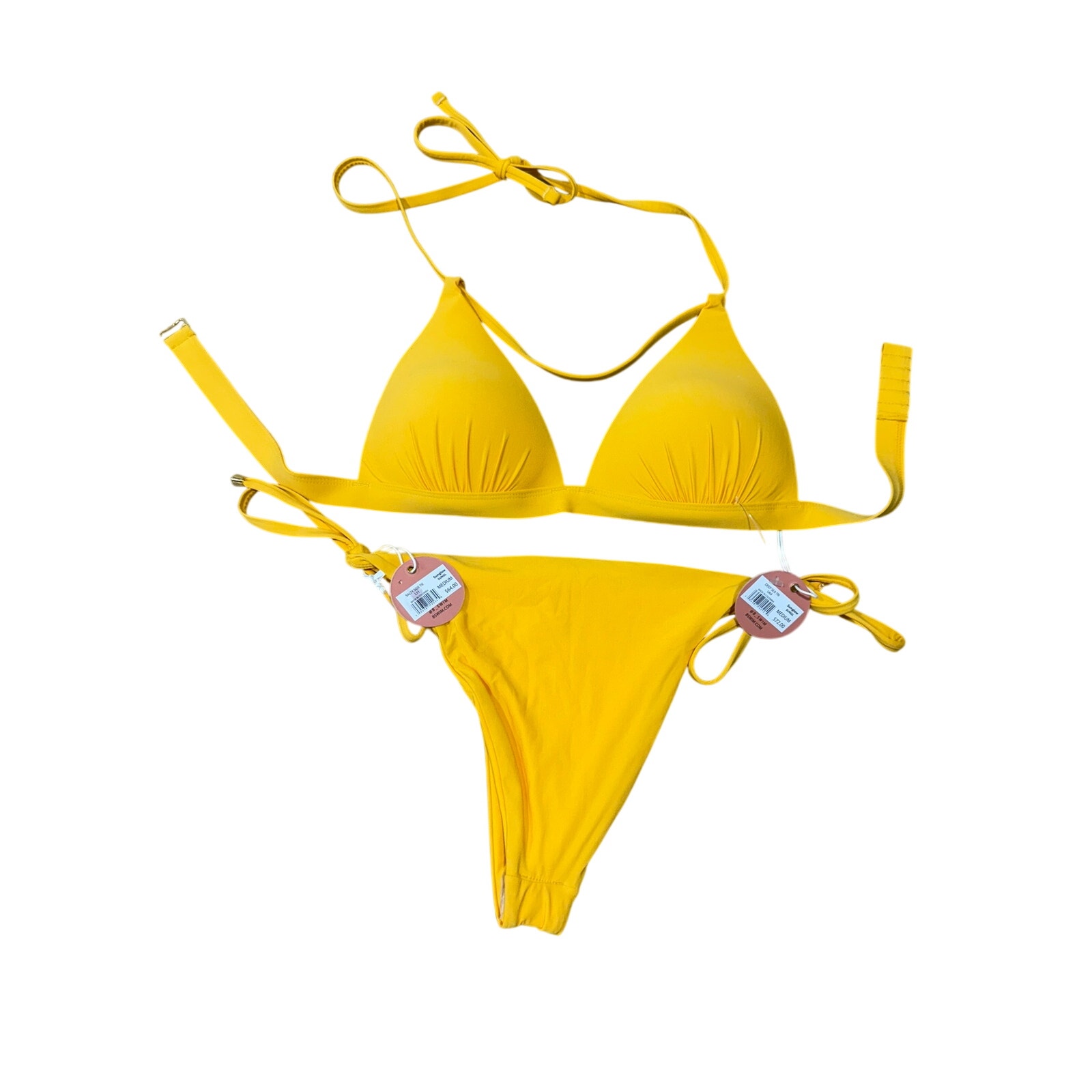 B Swim Sunglow Yellow Bikini Set Medium Triangle Top Tie Side Bottom